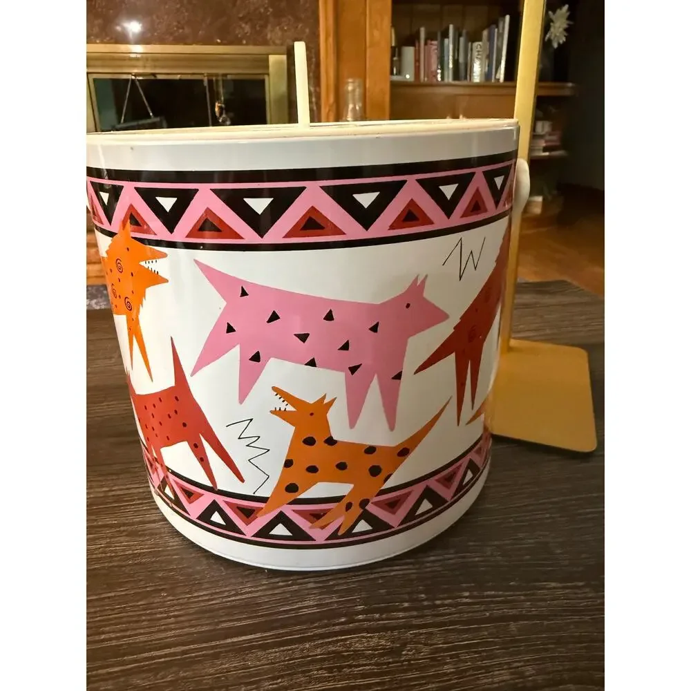 Vintage Pop Art Dogs Southwestern Melamine Ice Bucket & Lid 1991